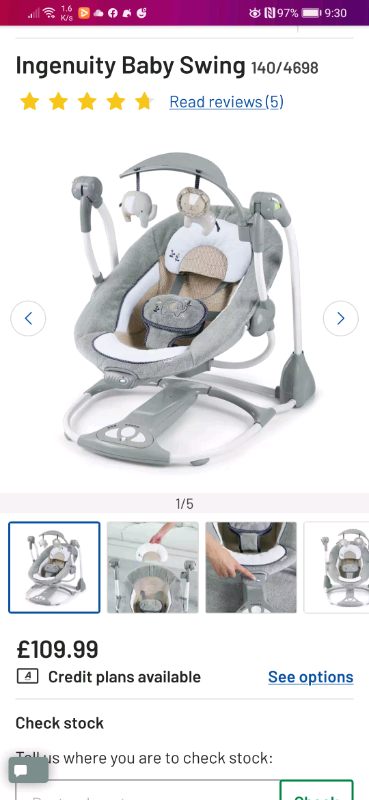 ingenuity baby swing argos